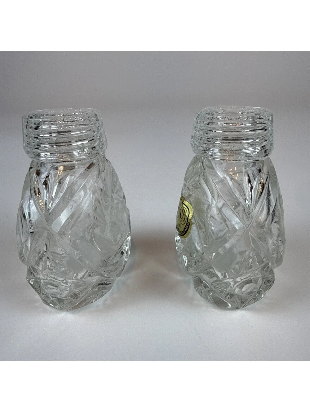 Vintage Bohemia Crystal Salt Pepper Shakers Complete Glass Lids Czechoslovakia